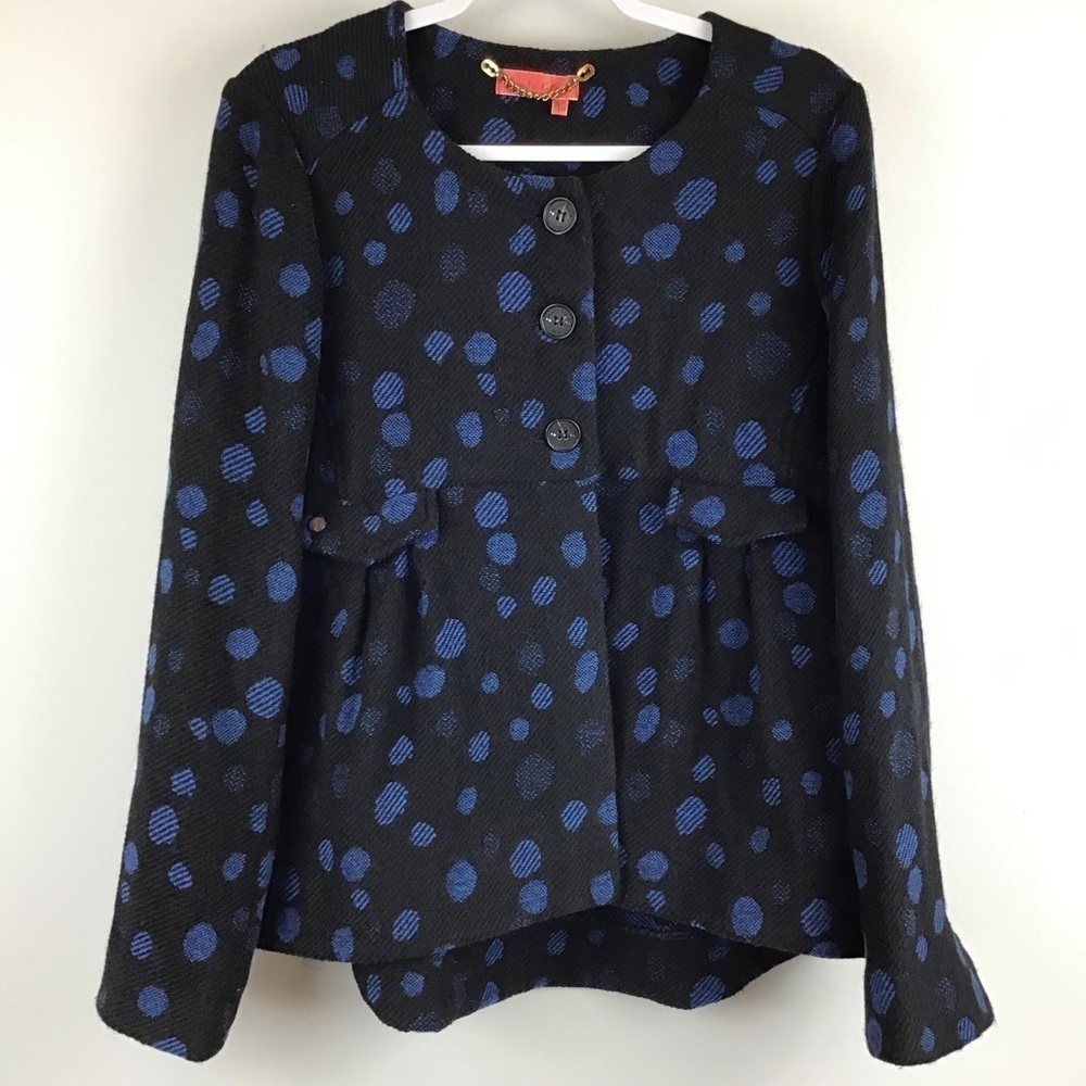 Manila Grace Made in Italy Black & Blue Peplum Jacket | 44 (10)